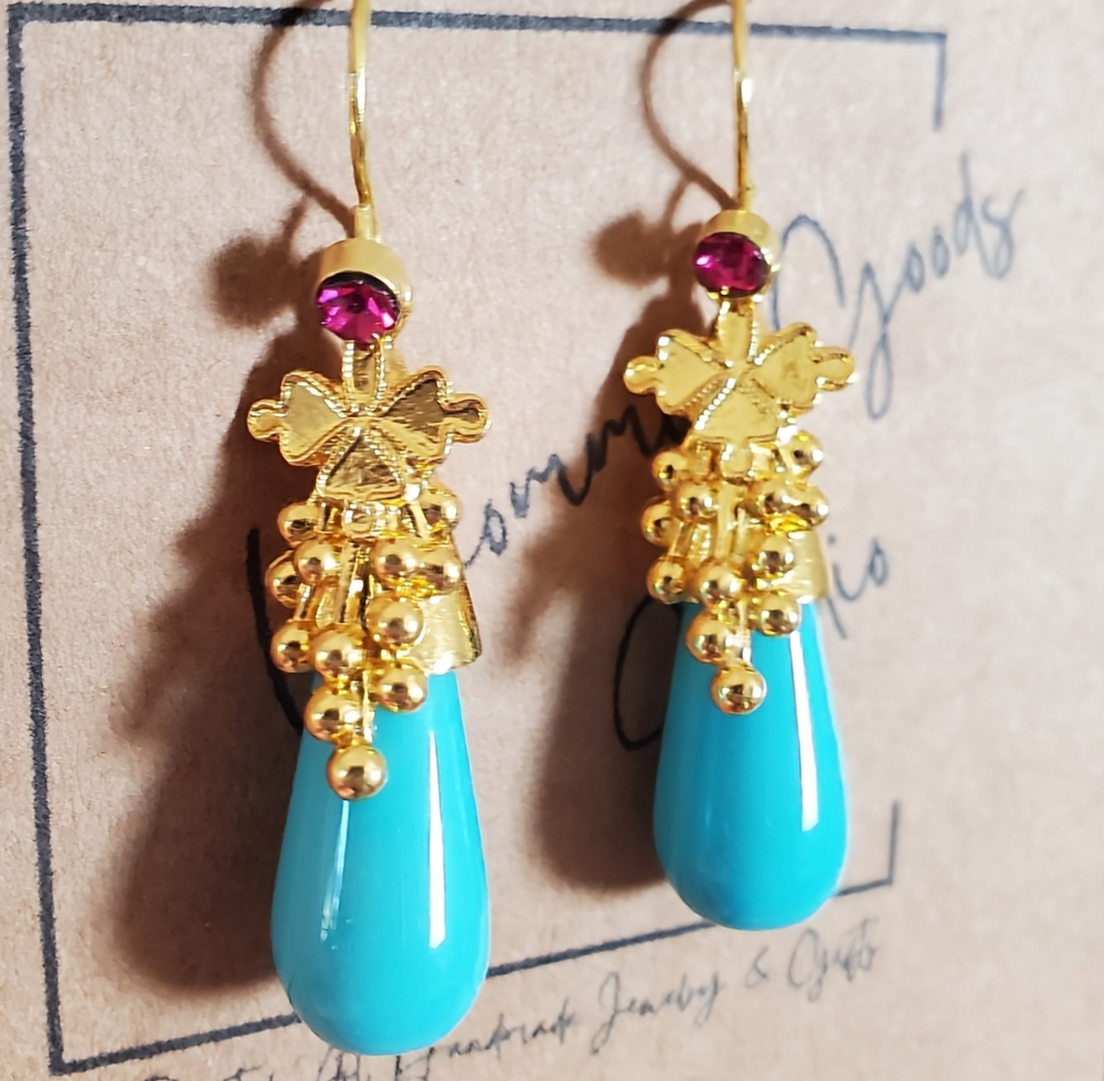 Gold and Turquoise Drop Earrings